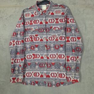 Roper XL long sleeve pearl snap Red Gray Geometric All over print western womens